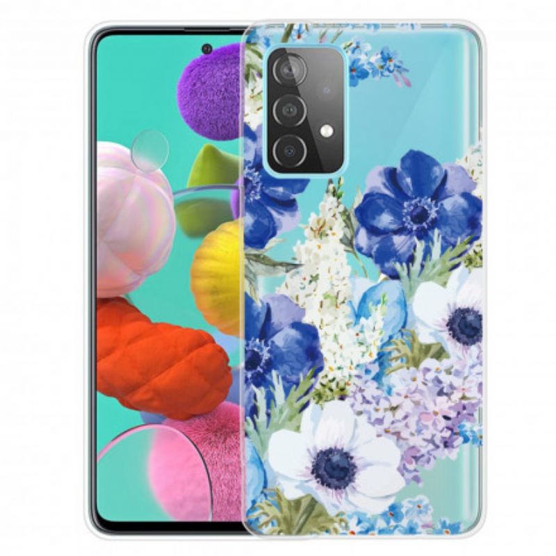 Cover Samsung Galaxy A52 4G / A52 5G / A52s 5G Akvarel Blå Blomster Sømløs