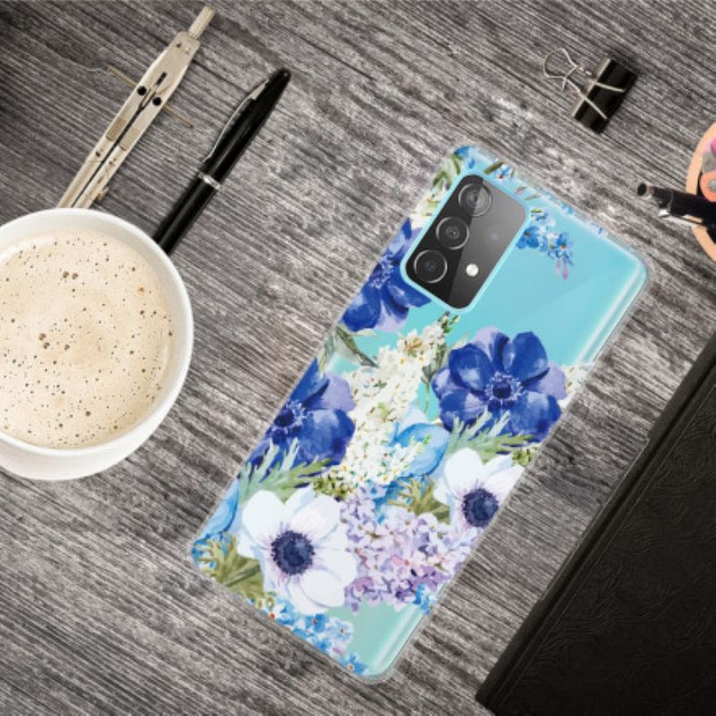 Cover Samsung Galaxy A52 4G / A52 5G / A52s 5G Akvarel Blå Blomster Sømløs