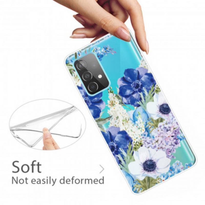 Cover Samsung Galaxy A52 4G / A52 5G / A52s 5G Akvarel Blå Blomster Sømløs