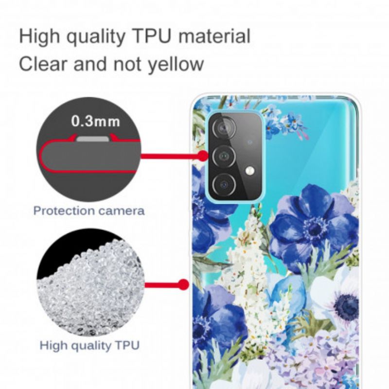 Cover Samsung Galaxy A52 4G / A52 5G / A52s 5G Akvarel Blå Blomster Sømløs