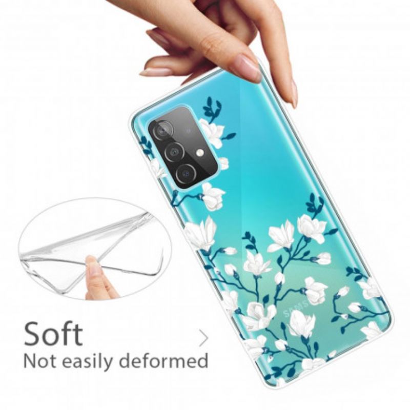 Cover Samsung Galaxy A52 4G / A52 5G / A52s 5G Hvide Blomster