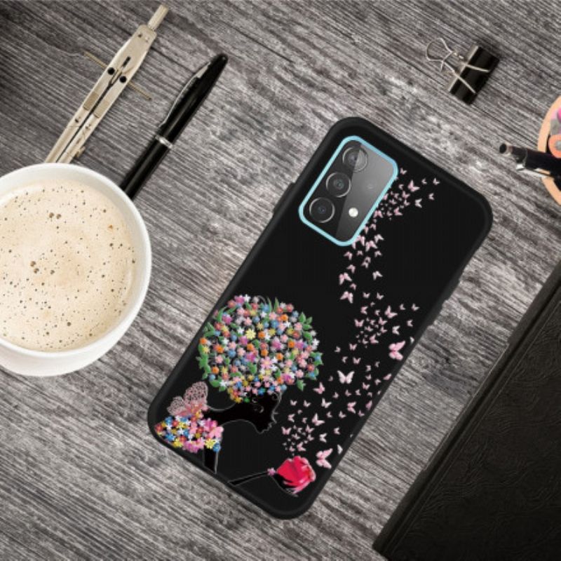 Cover Samsung Galaxy A52 4G / A52 5G / A52s 5G Kvinde Med Blomsterhoved