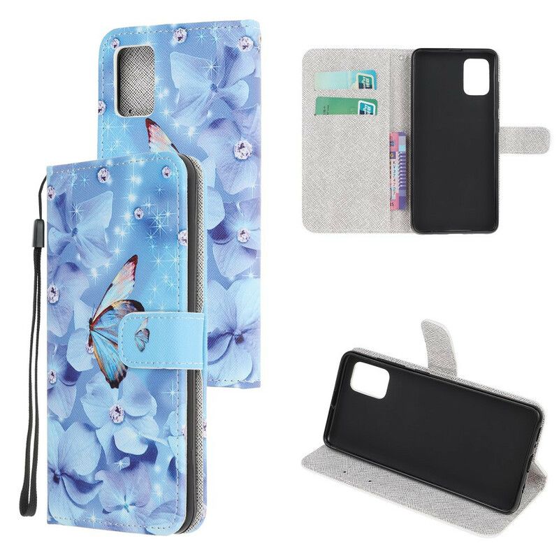 Flip Cover Samsung Galaxy A52 4G / A52 5G / A52s 5G Med Snor Sommerfugle Med Diamantrem