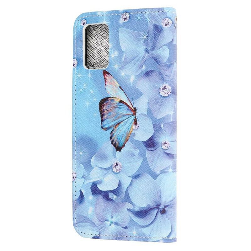 Flip Cover Samsung Galaxy A52 4G / A52 5G / A52s 5G Med Snor Sommerfugle Med Diamantrem