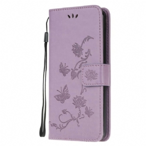 Flip Cover Samsung Galaxy A52 4G / A52 5G / A52s 5G Med Snor Thong Sommerfugle Og Blomster