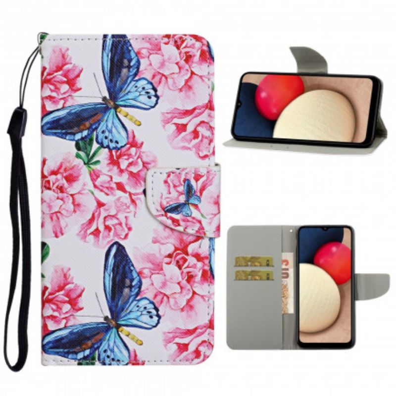 Læder Cover Samsung Galaxy A52 4G / A52 5G / A52s 5G Blomstersommerfugle-rem