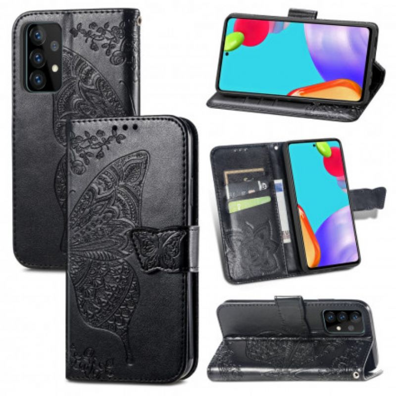 Læder Cover Samsung Galaxy A52 4G / A52 5G / A52s 5G Halve Sommerfugle