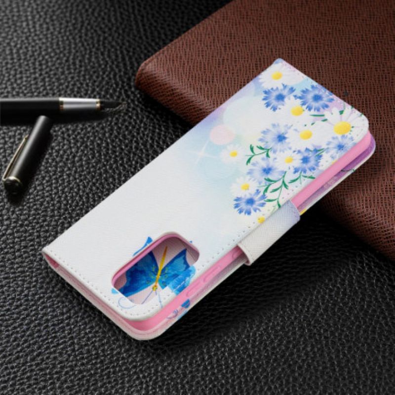 Læder Cover Samsung Galaxy A52 4G / A52 5G / A52s 5G Malede Sommerfugle Og Blomster