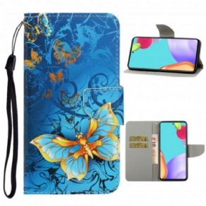 Læder Cover Samsung Galaxy A52 4G / A52 5G / A52s 5G Med Snor Variationer Af Sommerfuglestrop