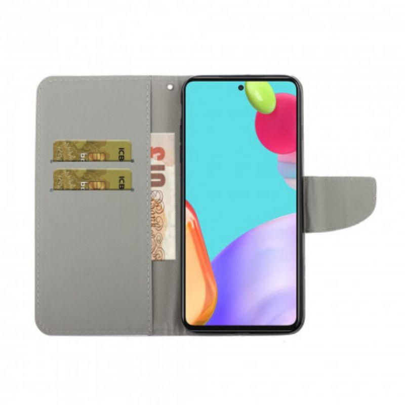 Læder Cover Samsung Galaxy A52 4G / A52 5G / A52s 5G Med Snor Variationer Af Sommerfuglestrop