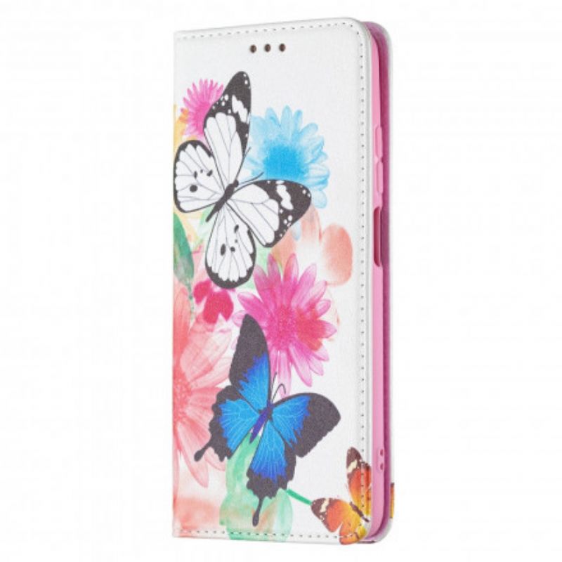 Cover Xiaomi Redmi 10 Flip Cover Farverige Sommerfugle