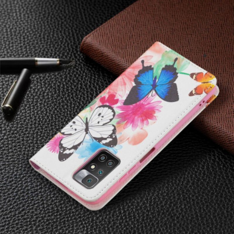 Cover Xiaomi Redmi 10 Flip Cover Farverige Sommerfugle