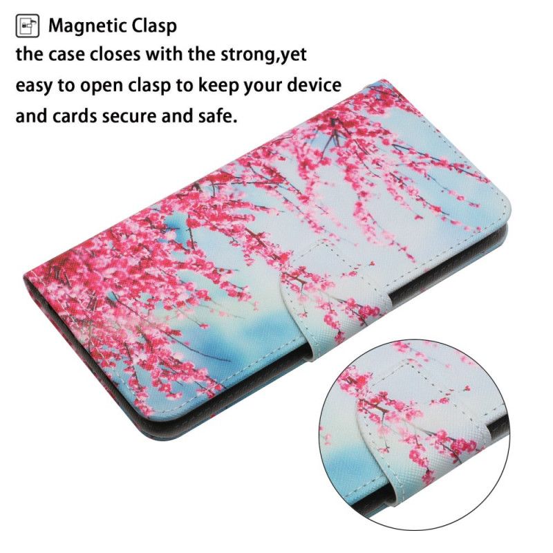 Flip Cover Xiaomi Redmi 10 Med Snor Blomstrende Gren Med Rem