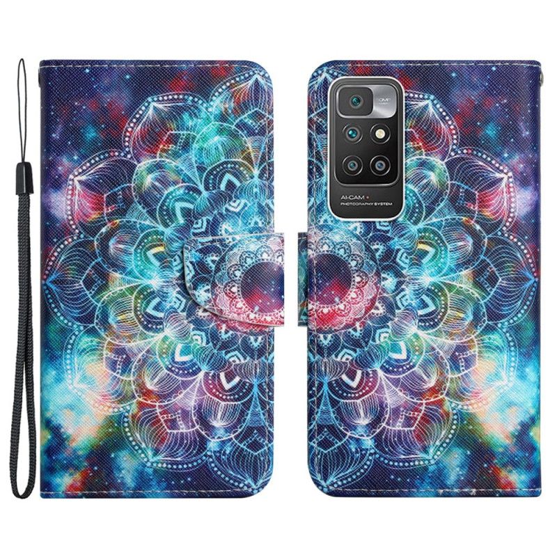 Flip Cover Xiaomi Redmi 10 Med Snor Flashy Halv Mandala Med Rem