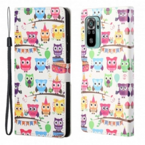 Flip Cover Xiaomi Redmi 10 Med Snor Flere Strappy Ugler