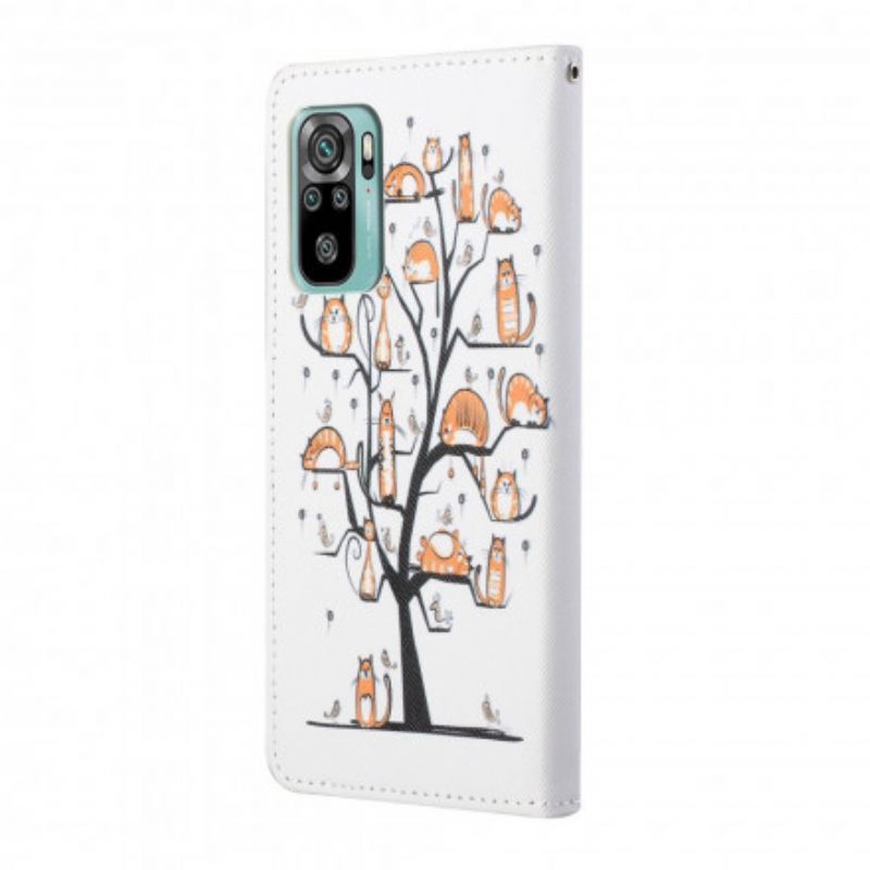 Flip Cover Xiaomi Redmi 10 Med Snor Funky Katte Med Rem