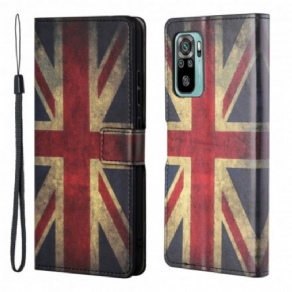 Læder Cover Xiaomi Redmi 10 Med Snor Englands Flag Med Snor