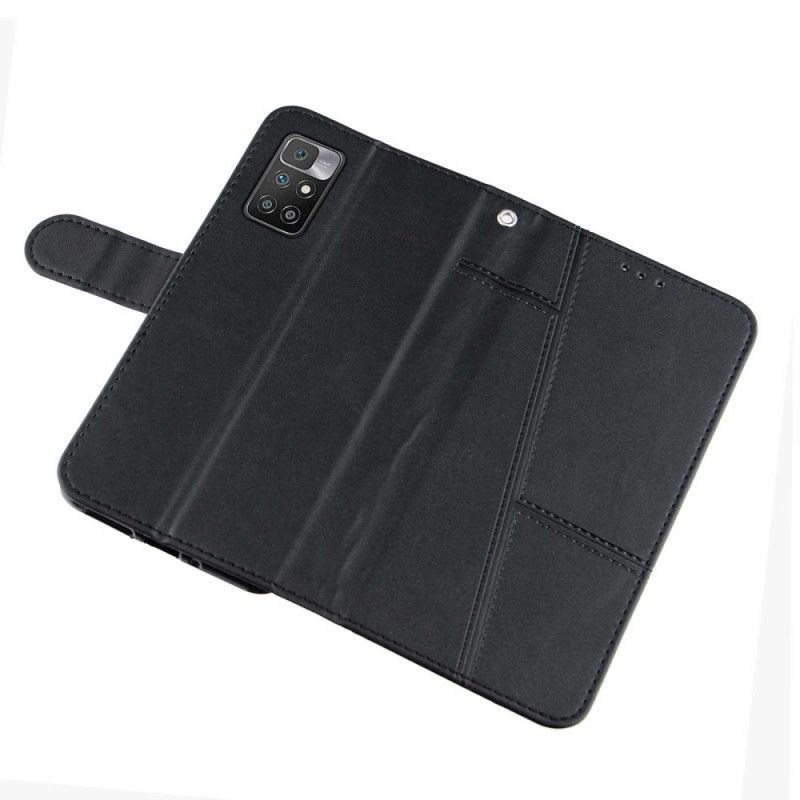 Læder Cover Xiaomi Redmi 10 Med Snor Geometrisk Strappy Læderstil