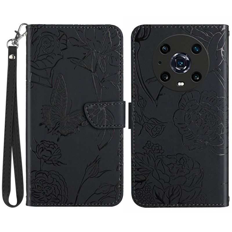 Flip Cover Honor Magic 4 Pro Med Snor Thong Sommerfugle