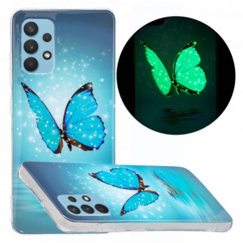 Cover Samsung Galaxy A32 4G Fluorescerende Blå Sommerfugl