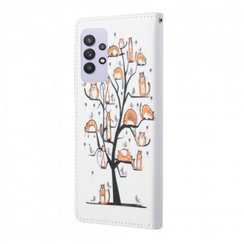 Flip Cover Samsung Galaxy A32 4G Med Snor Funky Katte Med Rem