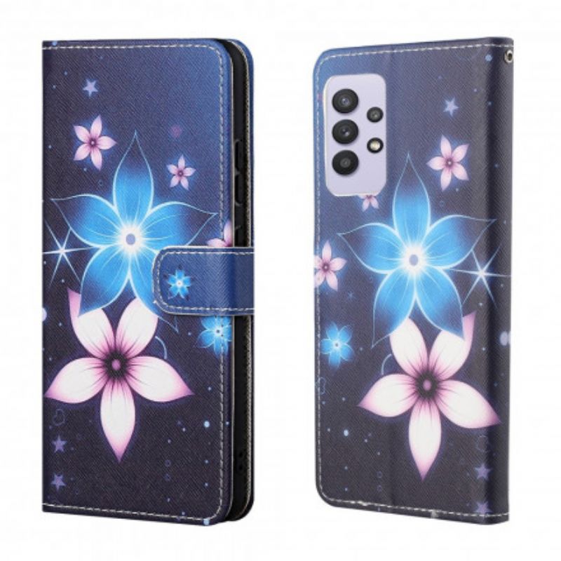 Flip Cover Samsung Galaxy A32 4G Med Snor Lunar Strap Blomster