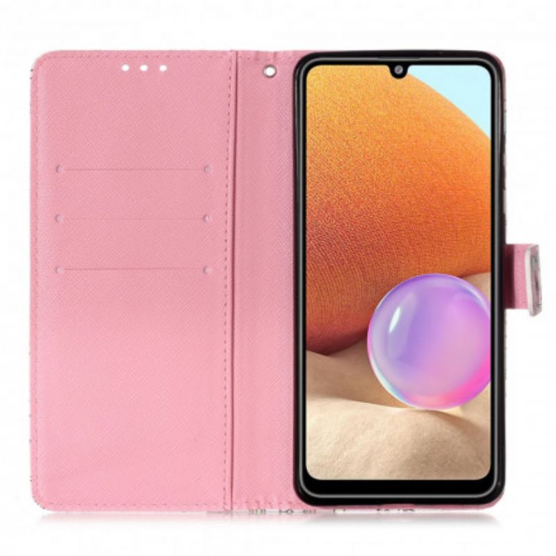 Flip Cover Samsung Galaxy A32 4G Røde Sommerfugle