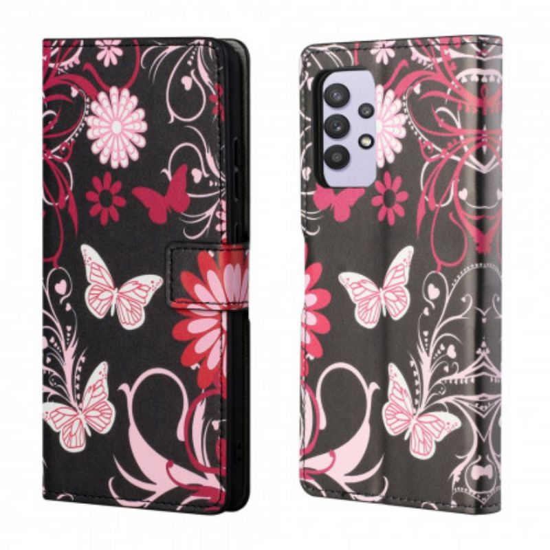 Flip Cover Samsung Galaxy A32 4G Sommerfugle Og Blomster