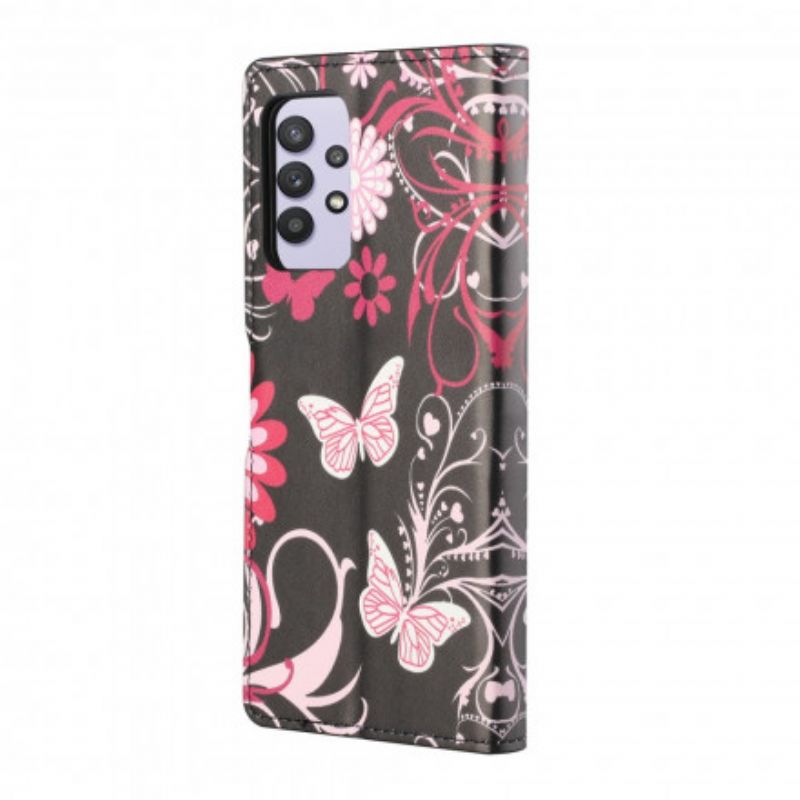 Flip Cover Samsung Galaxy A32 4G Sommerfugle Og Blomster