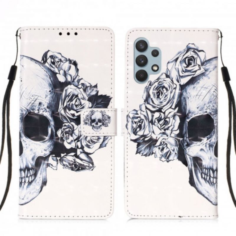 Læder Cover Samsung Galaxy A32 4G Blomsterskalle