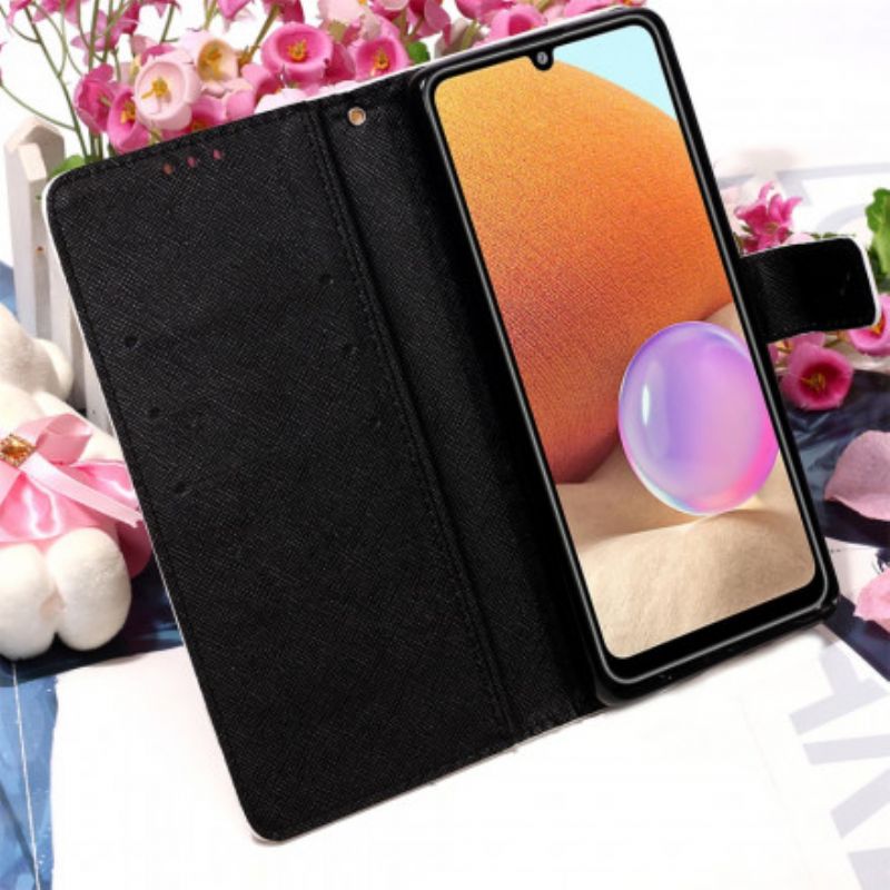 Læder Cover Samsung Galaxy A32 4G Blomsterskalle