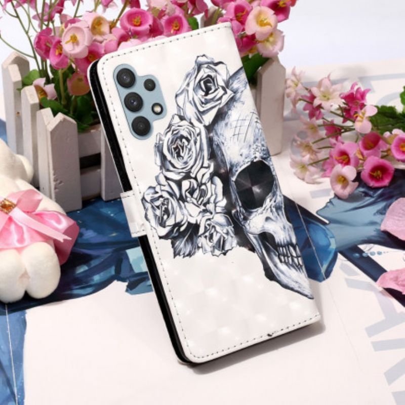 Læder Cover Samsung Galaxy A32 4G Blomsterskalle