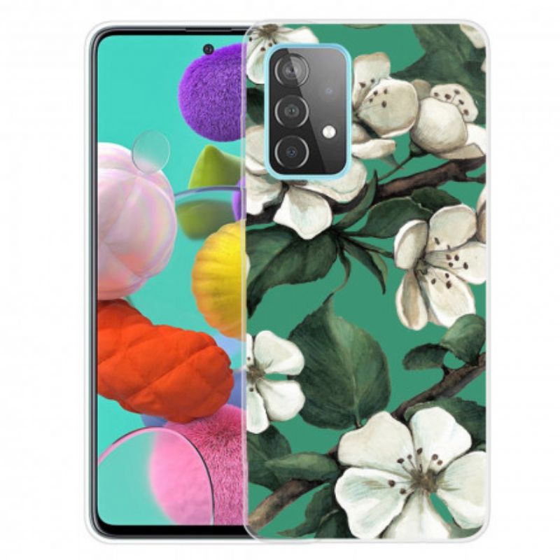 Mobilcover Samsung Galaxy A32 4G Hvide Malede Blomster