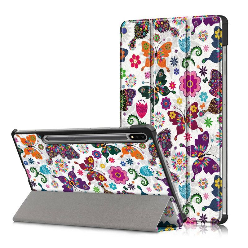 Cover Samsung Galaxy Tab S7 FE Forbedrede Sommerfugle Og Blomster