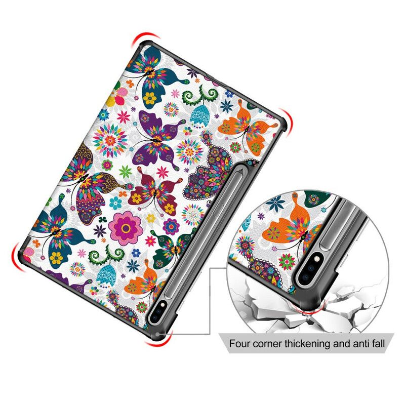 Cover Samsung Galaxy Tab S7 FE Forbedrede Sommerfugle Og Blomster