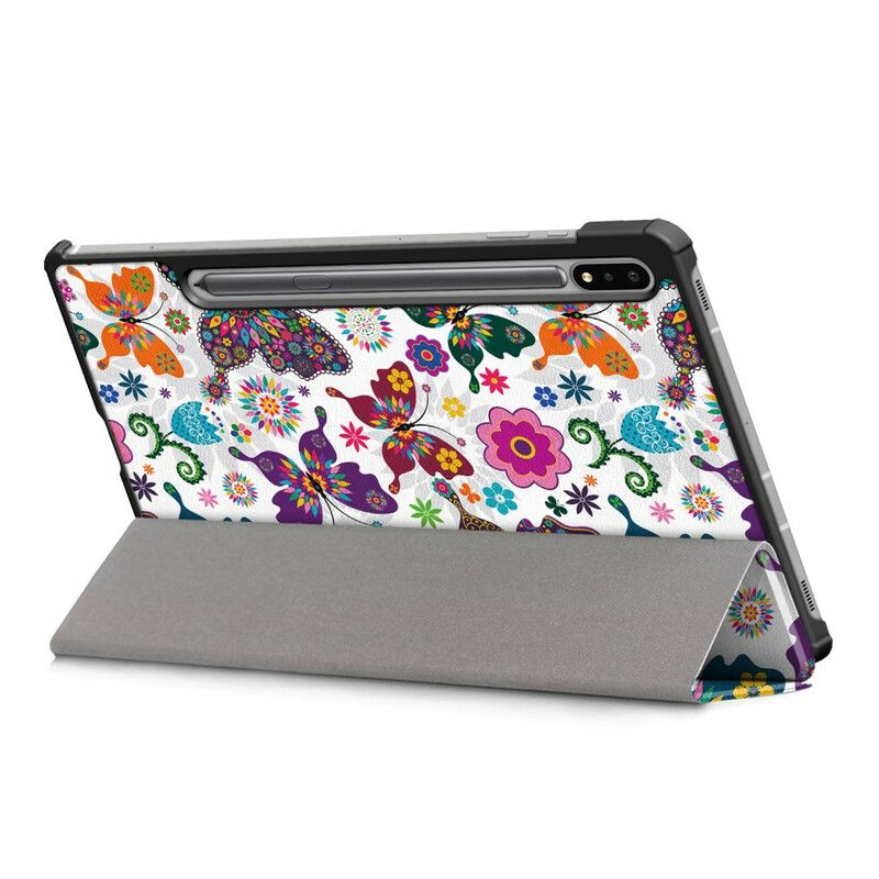 Cover Samsung Galaxy Tab S7 FE Forbedrede Sommerfugle Og Blomster