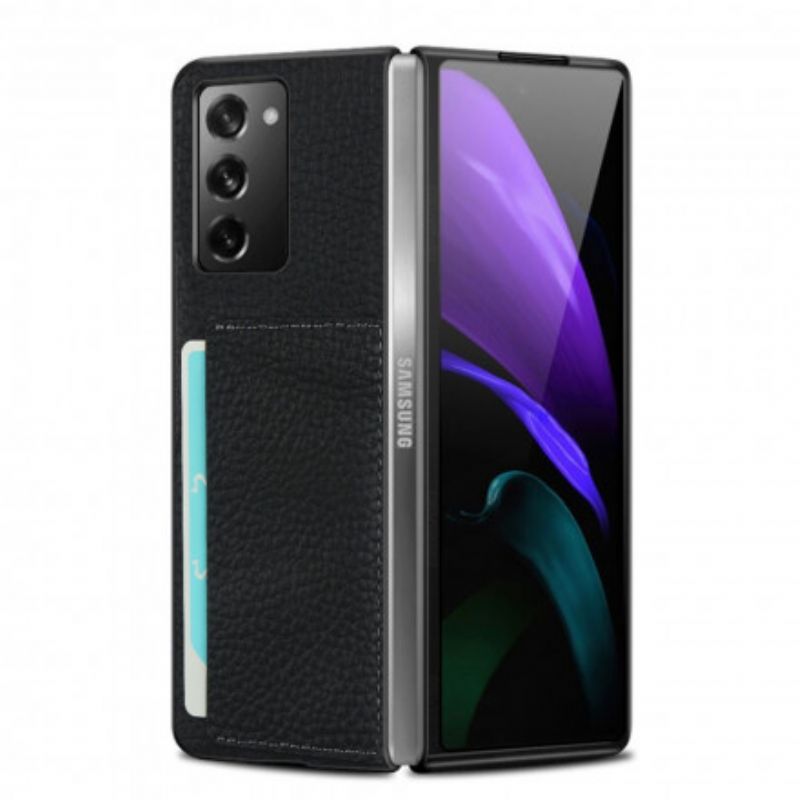 Cover Samsung Galaxy Z Fold 2 Ægte Litchi-læder Med Kortholder