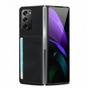 Cover Samsung Galaxy Z Fold 2 Ægte Litchi-læder Med Kortholder