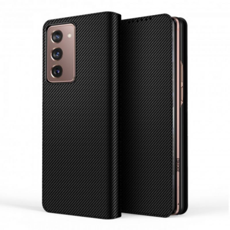 Cover Samsung Galaxy Z Fold 2 Flip Cover Sort Ægte Læder