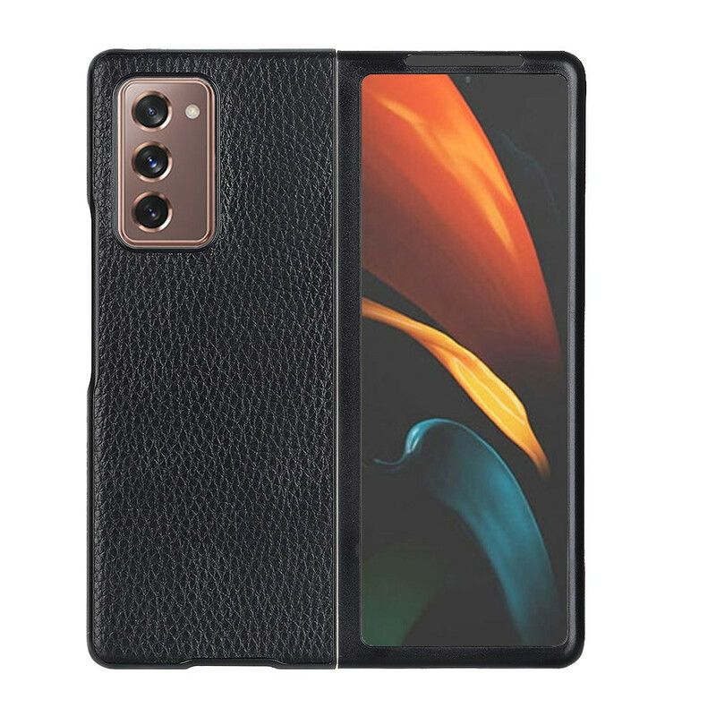 Cover Samsung Galaxy Z Fold 2 Tekstureret Ægte Litchi-læder