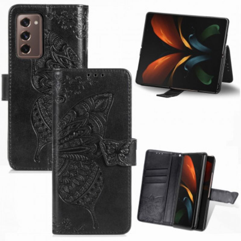 Flip Cover Samsung Galaxy Z Fold 2 Sommerfugledesign Med Snor