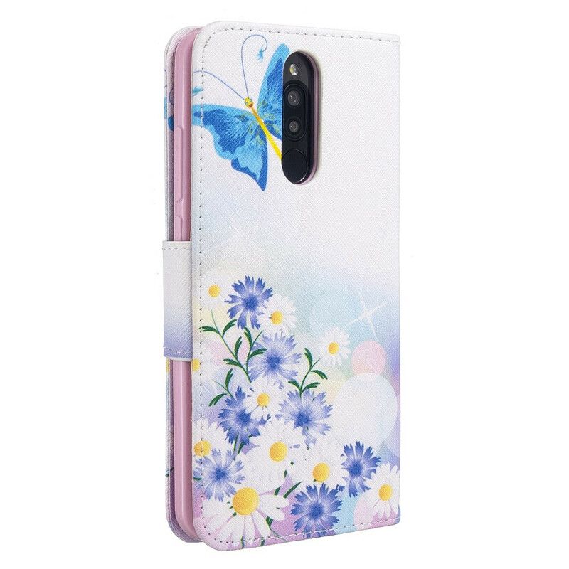 Flip Cover Xiaomi Redmi 8 Malede Sommerfugle Og Blomster