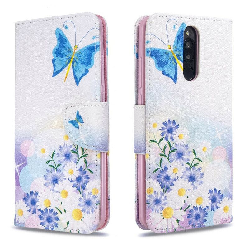 Flip Cover Xiaomi Redmi 8 Malede Sommerfugle Og Blomster