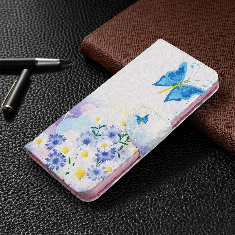 Flip Cover Xiaomi Redmi 8 Malede Sommerfugle Og Blomster