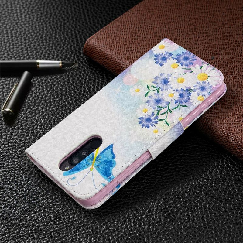 Flip Cover Xiaomi Redmi 8 Malede Sommerfugle Og Blomster