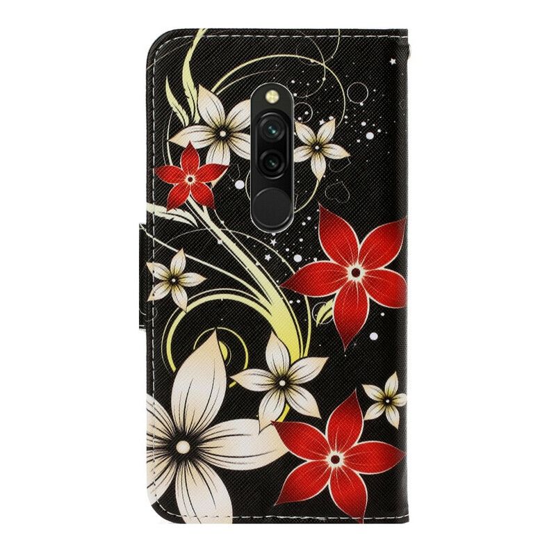 Flip Cover Xiaomi Redmi 8 Med Snor Farverige Stropblomster