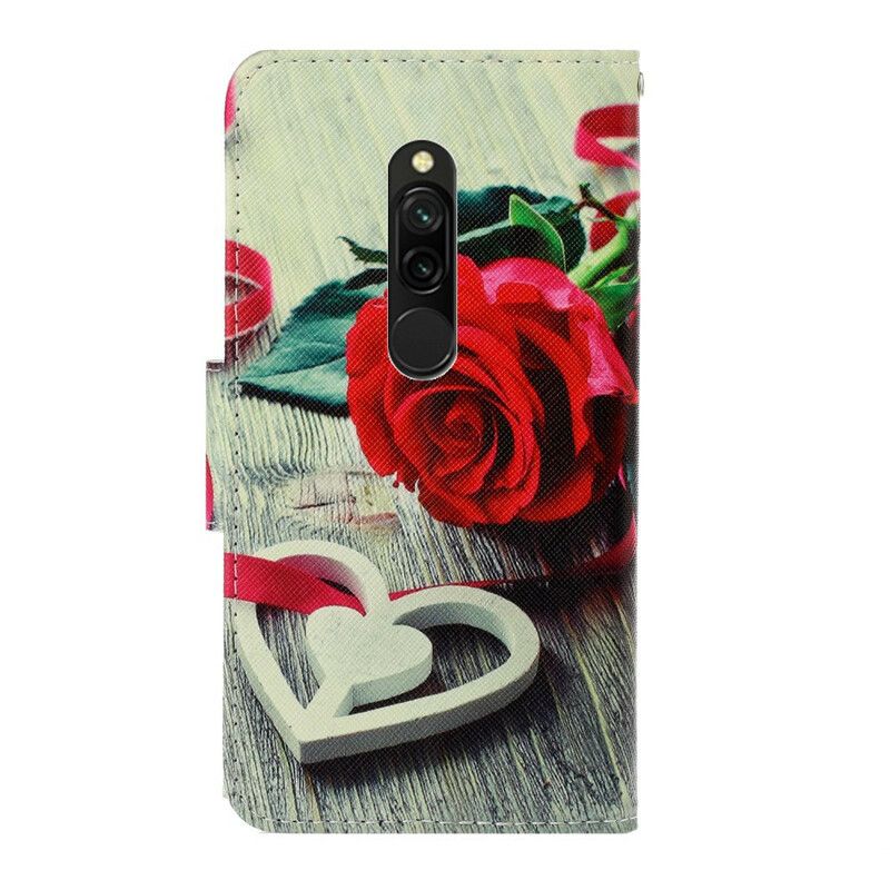 Flip Cover Xiaomi Redmi 8 Med Snor Romantisk Rose Med Rem