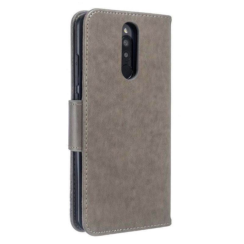 Flip Cover Xiaomi Redmi 8 Med Snor Sommerfugle Trykt Rem