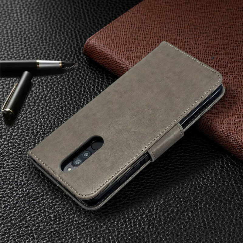 Flip Cover Xiaomi Redmi 8 Med Snor Sommerfugle Trykt Rem