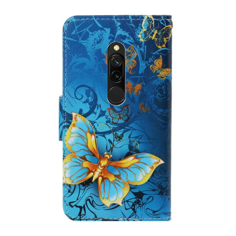 Flip Cover Xiaomi Redmi 8 Med Snor Variationer Af Sommerfuglestrop